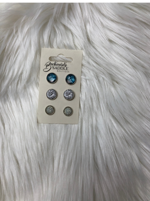 Silver, white, & scenic earrings