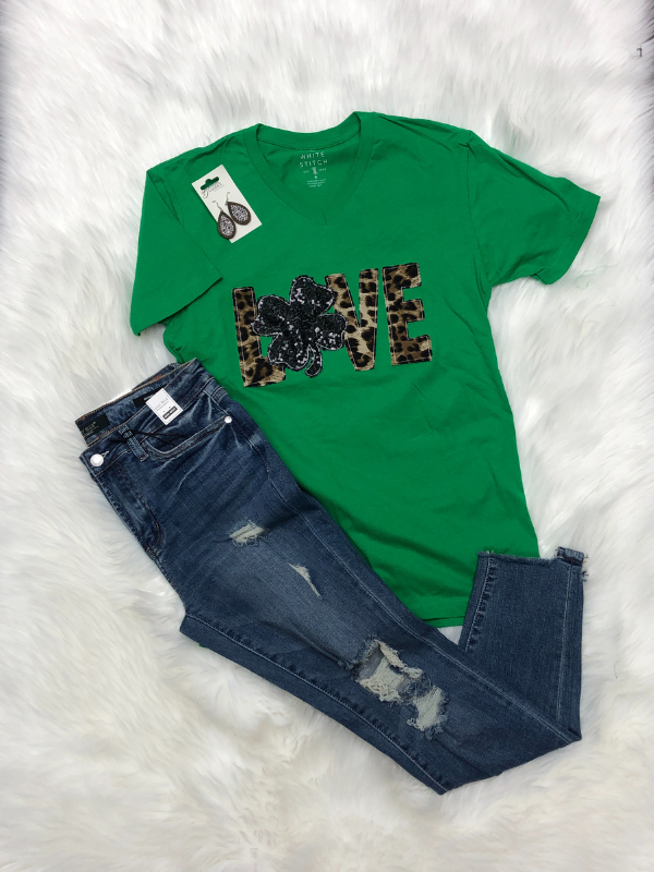 LOVE Shamrock tee and leopard