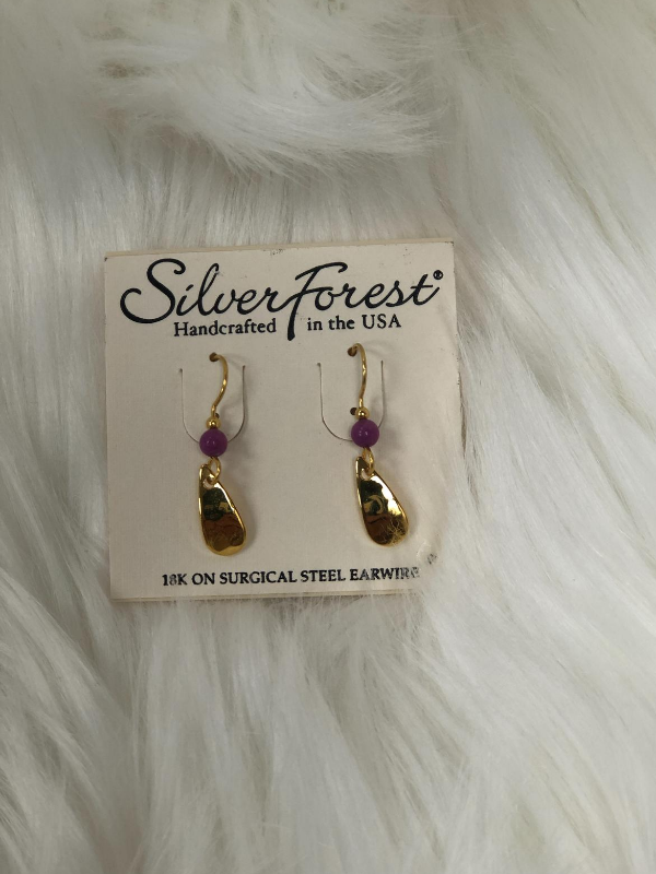 Gold tear drop with purple earrings