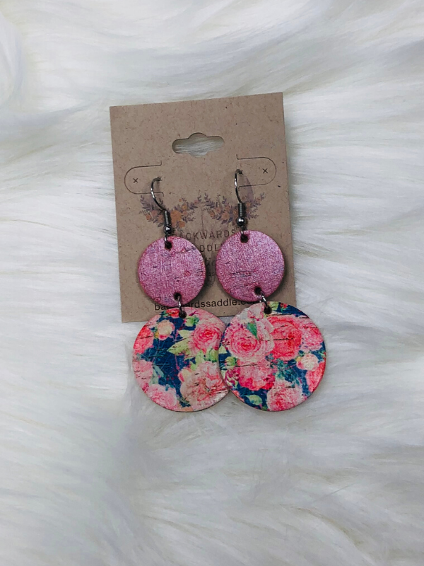 Pink & Navy Floral Dangle Earrings