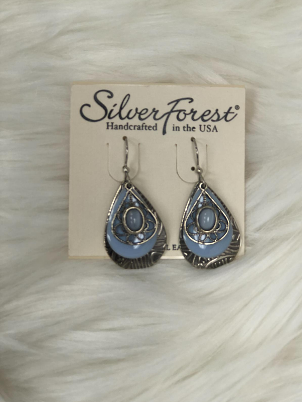 3 dangle silver earrings with light blue stone