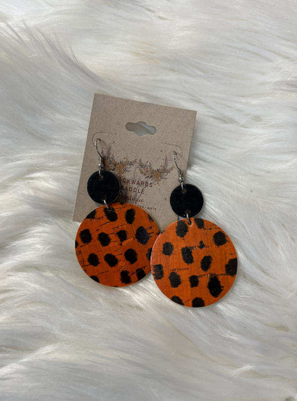 2.5" Black & spottd Orange Earrings