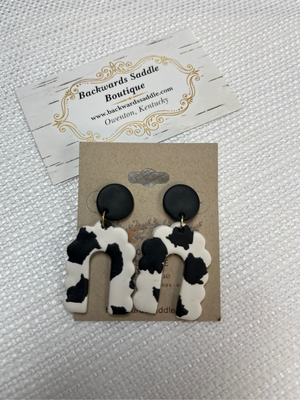 Cow Print Scalloped Dangle Earrings