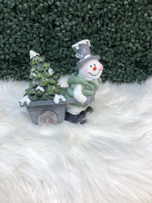 Chrystal Willie w/lighted tree in wheelbarrow