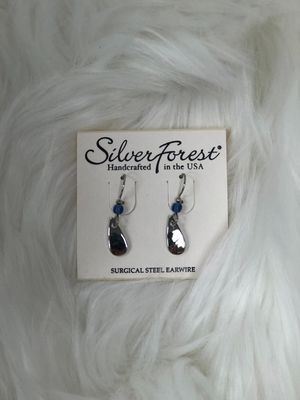 2 piece dangle silver earrings with blue bead