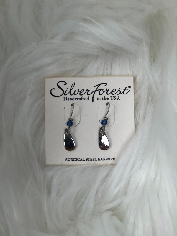 2 piece dangle silver earrings with blue bead
