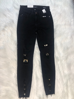 Judy Blue mid rise black skinny with leopard patch