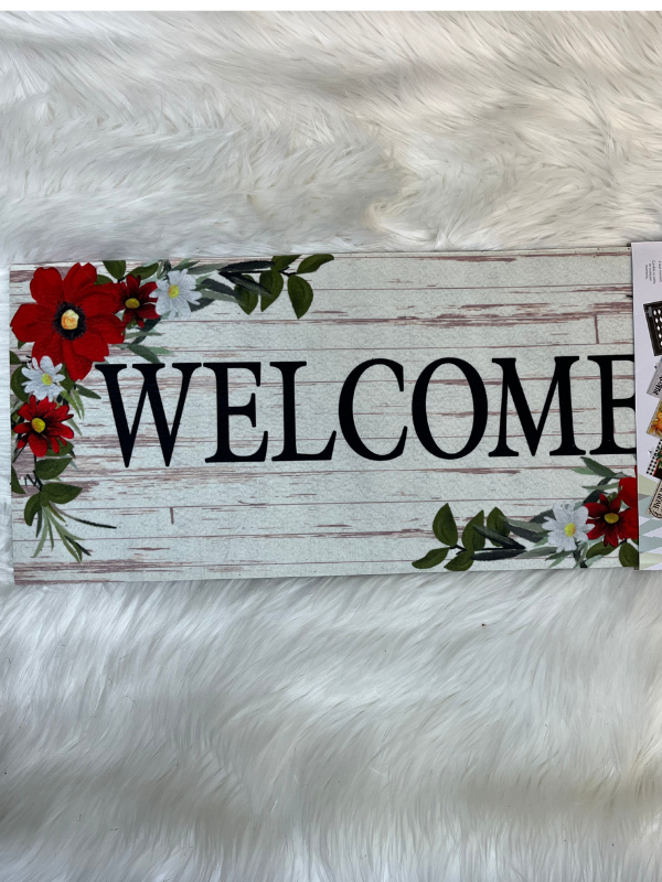Red floral welcome Sassafra Switch Mat