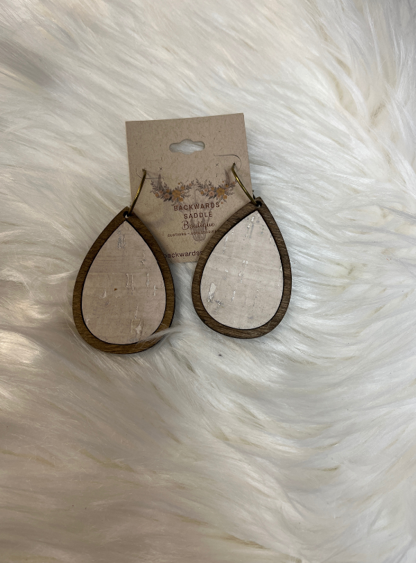 Wood with distressed cream insert earrings