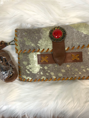 Mixed cowprint crossbody purse