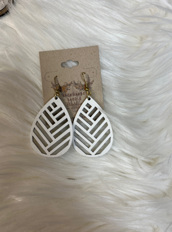 Die cut white wood earrings