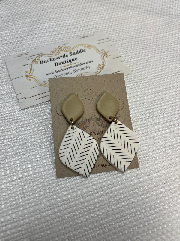 Herringbone Diamond & Tan Earrings