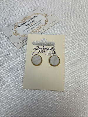 White Marble Gold Studs