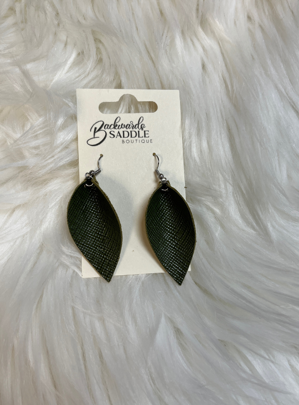 2" olive green leather earrings