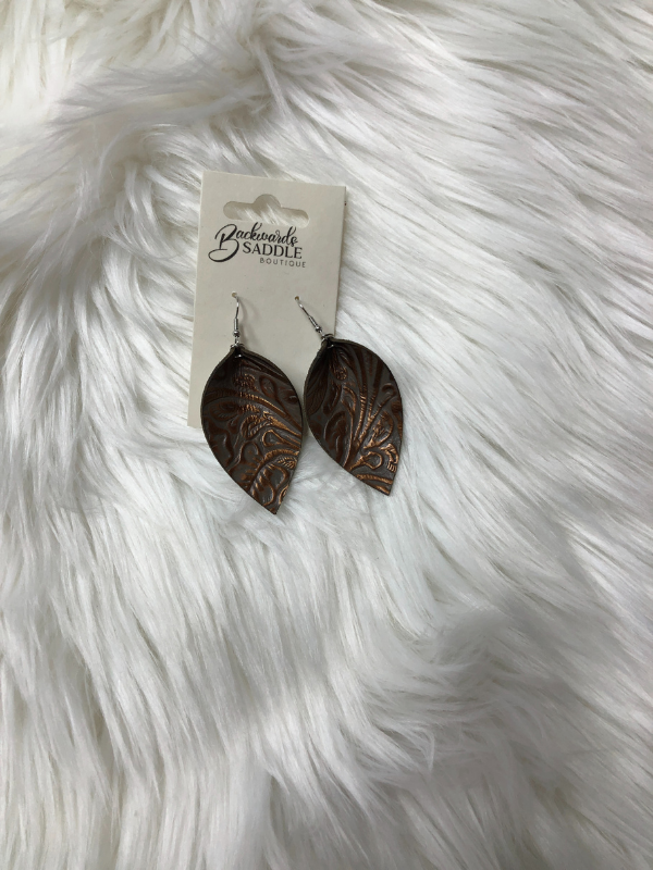 Copper Western Floral Leather Earrings
