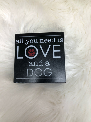 LOVE and a DOG sign
