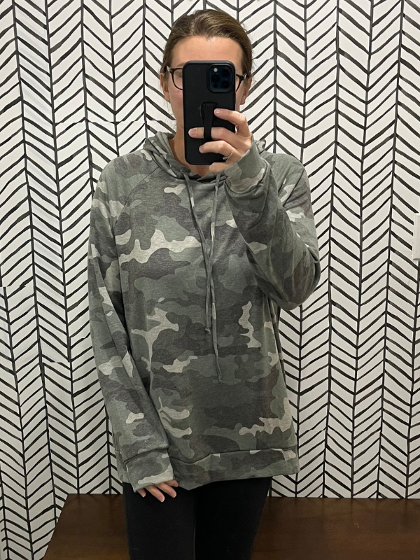 Camouflage drawstring hoodie