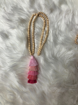 Wooden bead ombre tassel necklace