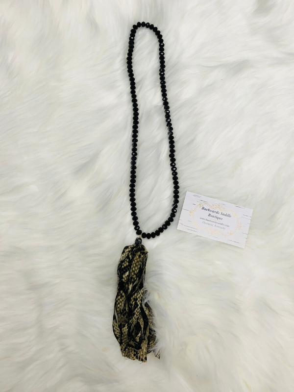 Black Beaded Snake Tassel Necklace