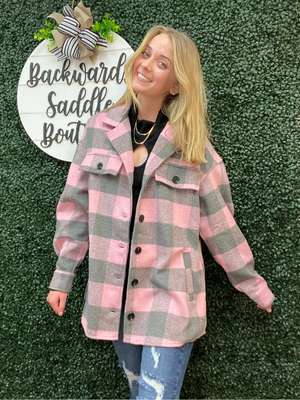 Blush and gray plaid shacket