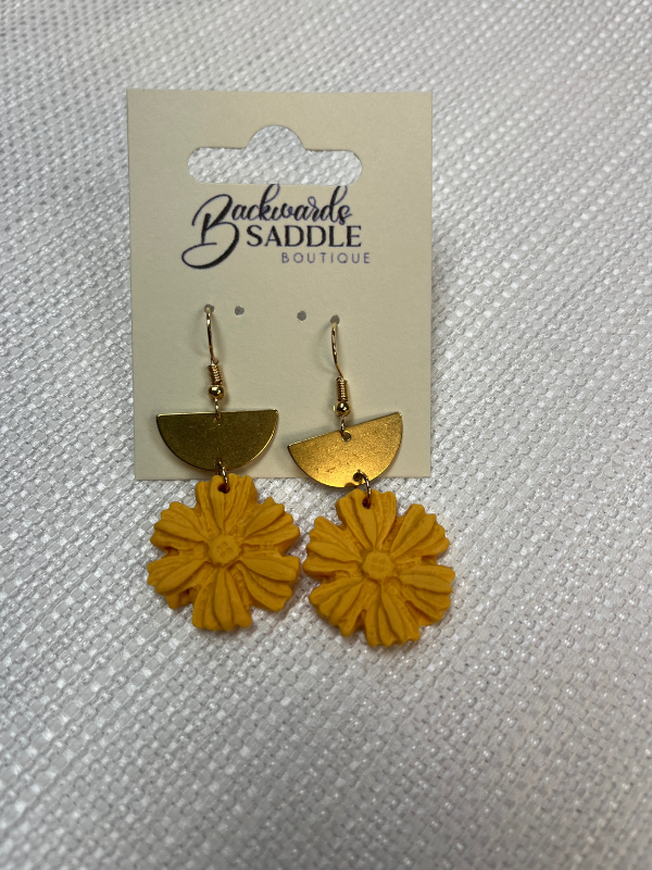 Brass Flower Dangle Earrings