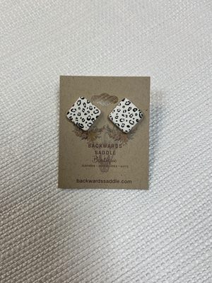 White Cheetah Square Earrings