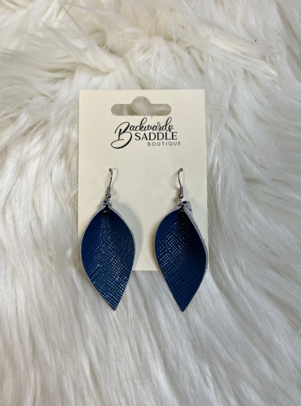 2" blue petal leather earrings