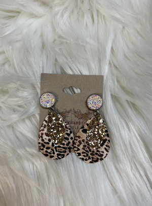 2" glitter & leopard earrings
