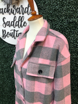 Blush and gray plaid shacket