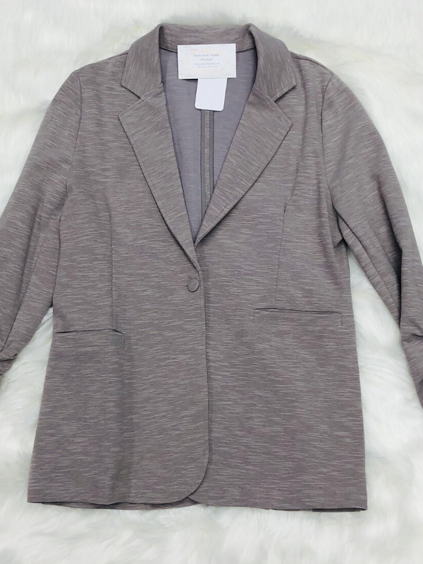 Grey Shirring Sleeve Blazer