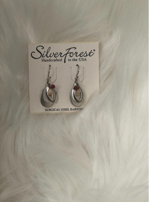 Silver ovals w/bead earrings