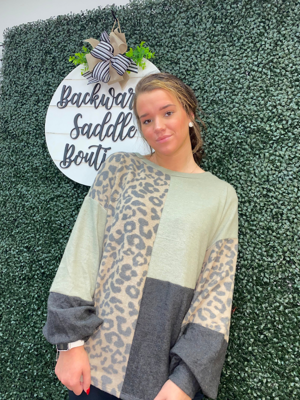 Cheetah print color block top