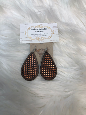 Wood with woven design earrings