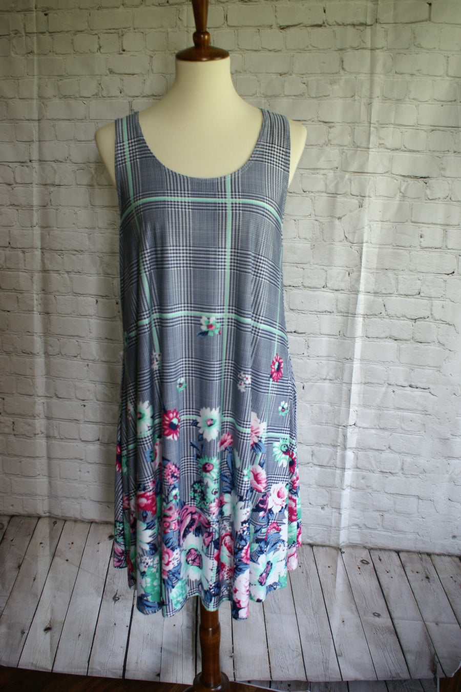 Navy Mint Floral Dress