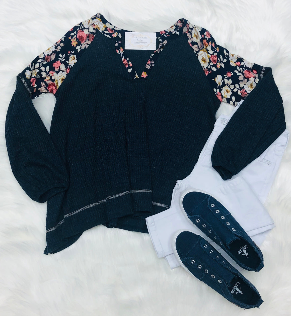 Navy Floral Peasant Tunic