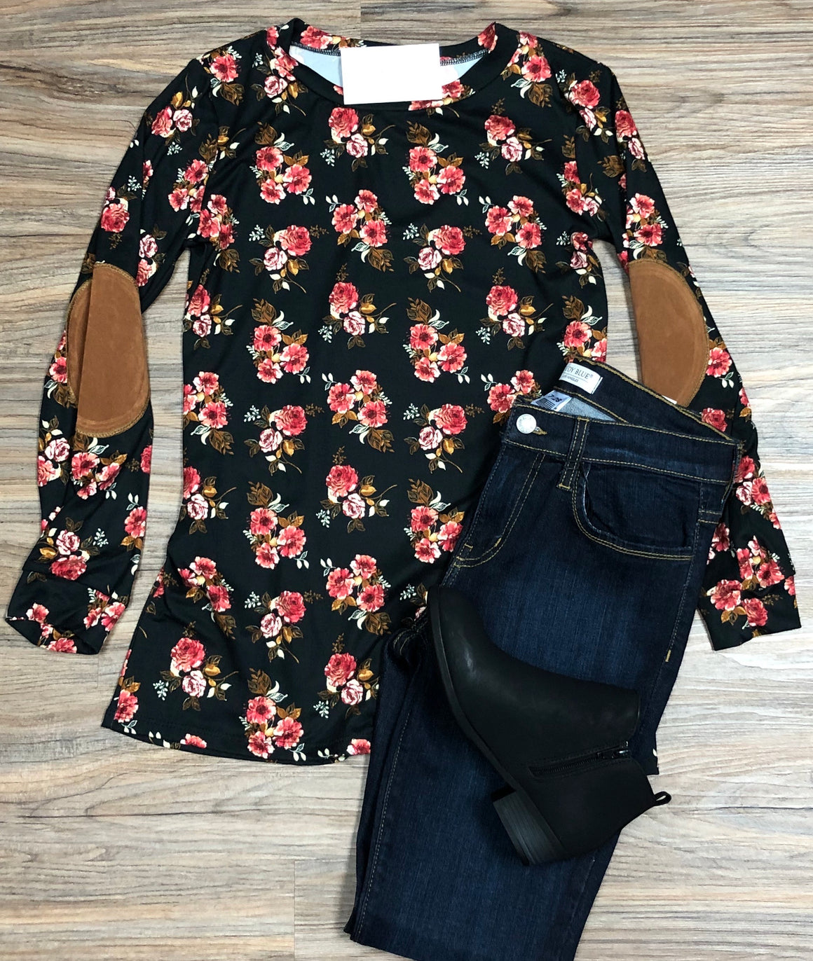 Floral Top with Elbow Patches