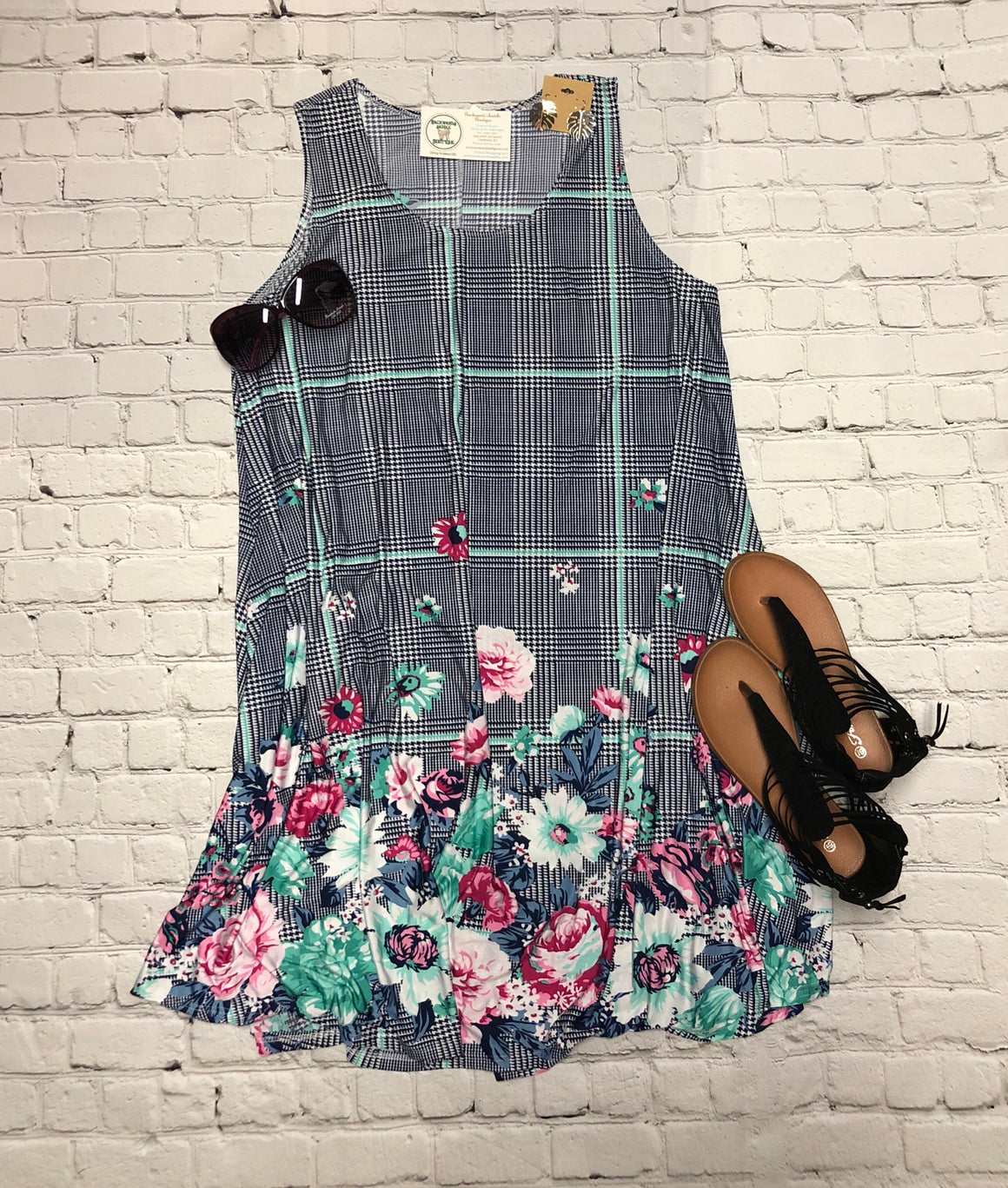 Navy Mint Floral Dress