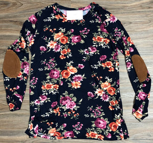 Floral Top with Elbow Patches