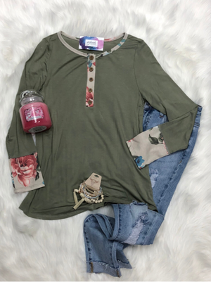 Olive green top with flare