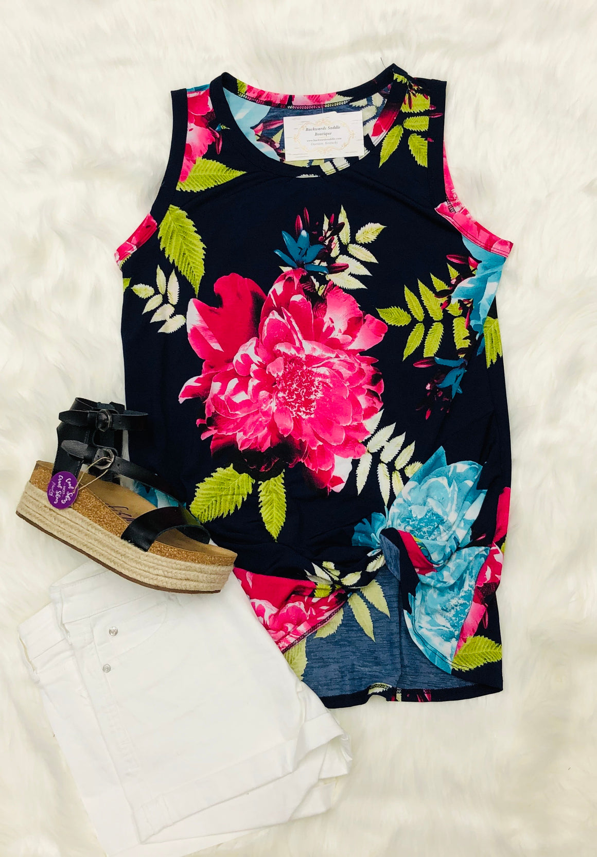 Navy Floral Top