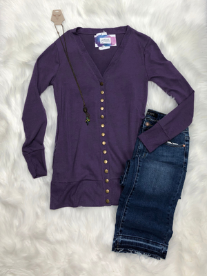 Snap button sweater cardigan in lilac gray