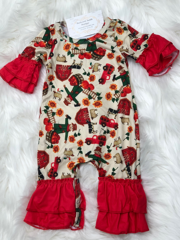 Fall red barn romper