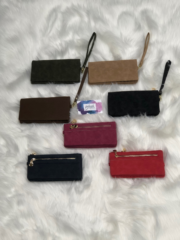 Faux leather wallet wristlet