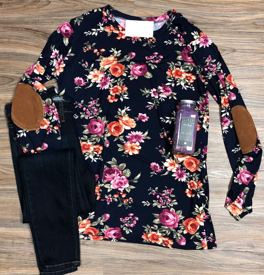 Floral Top with Elbow Patches