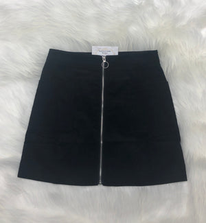Black Corduroy Zip Up Mini Skirt