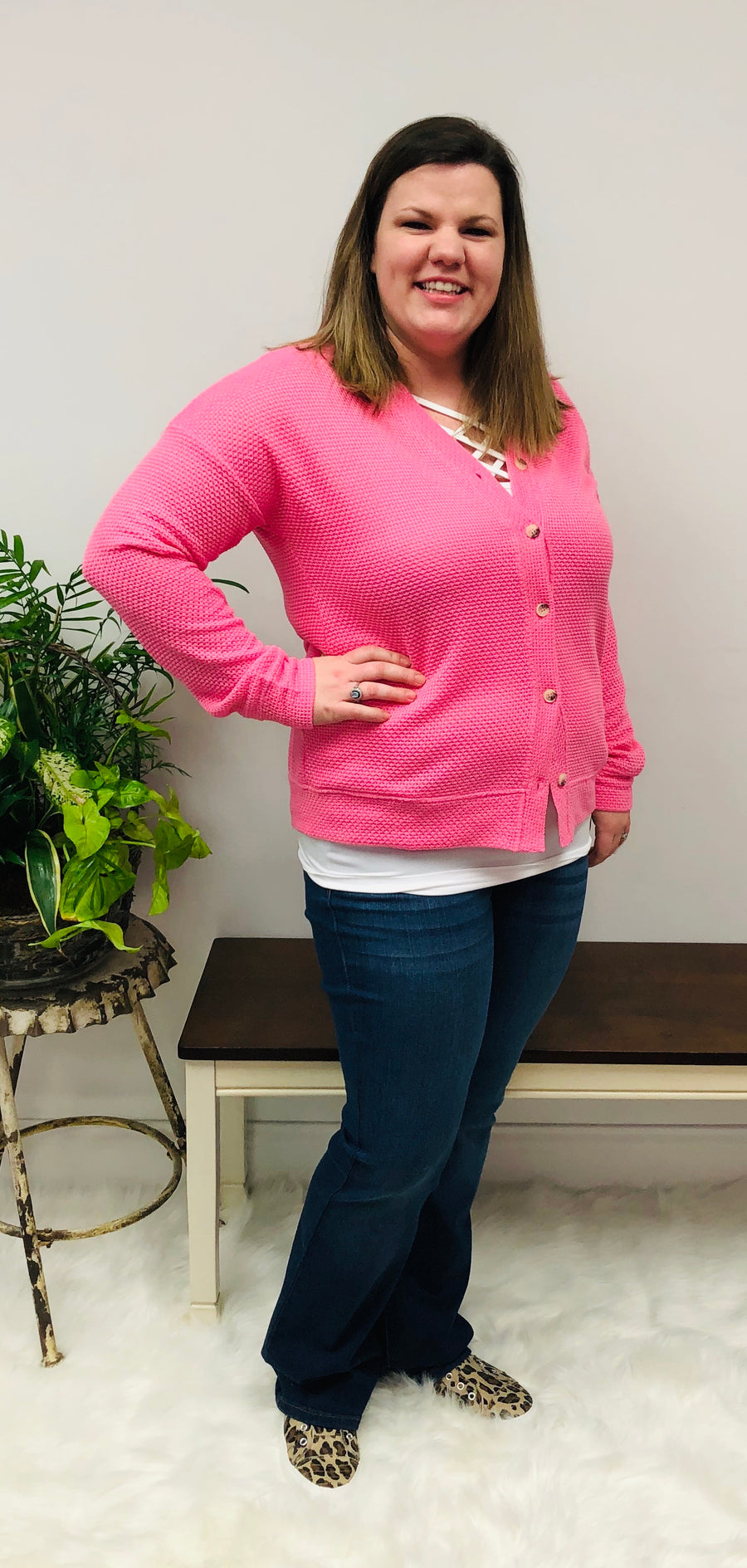 Pink Boxy Cardigan