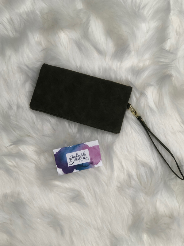 Faux leather wallet wristlet