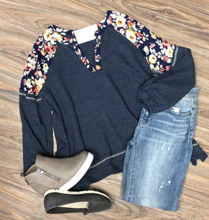 Navy Floral Peasant Tunic