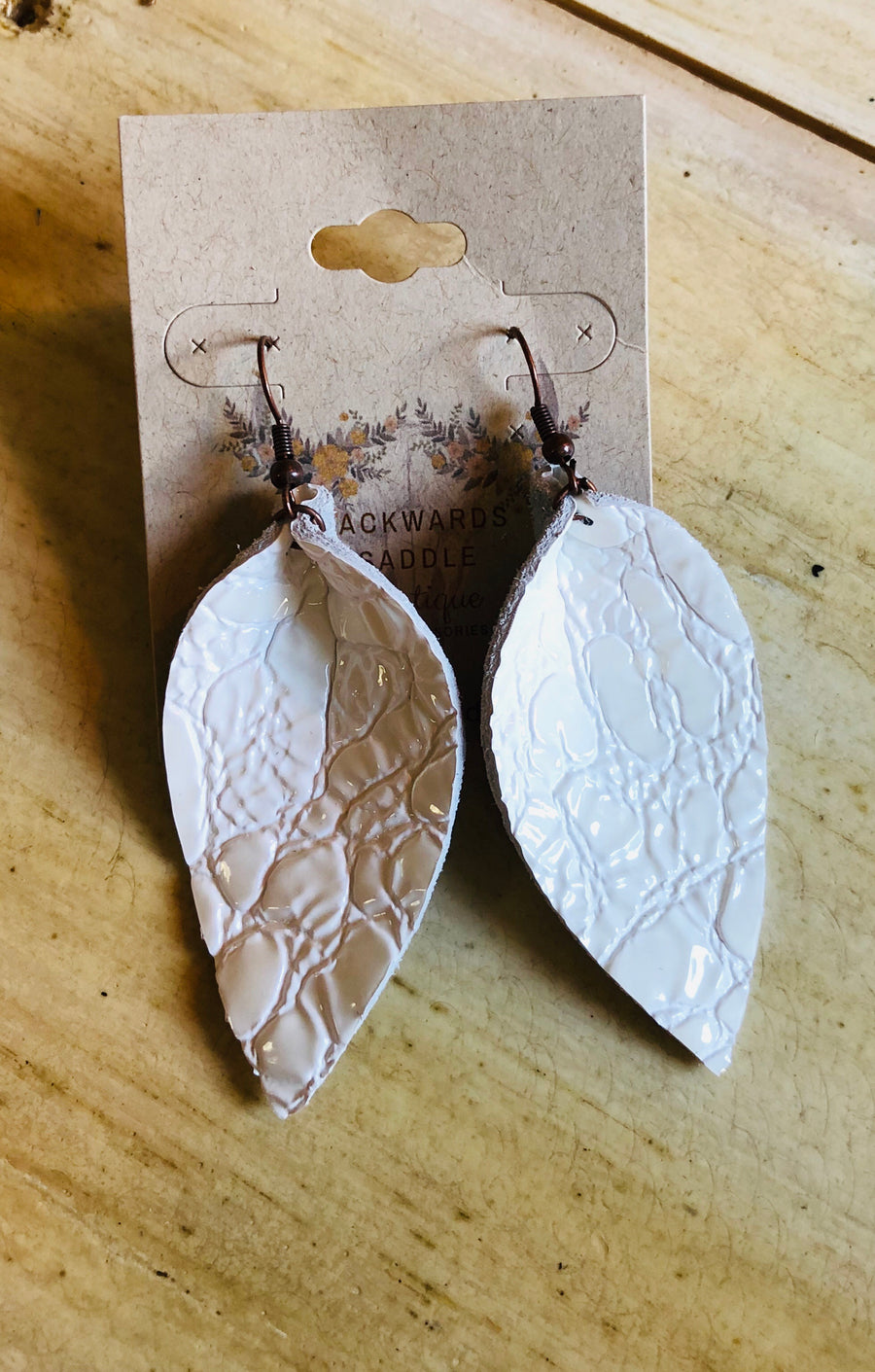 White Distressed Leather Earrings